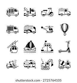 Easy to edit premium collection of vehicles in modern doodle style icons
