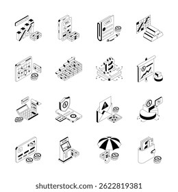 Easy to edit set of finance and economy icons in isometric style
