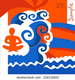 Easy to edit vector. Design with person who meditates. With place for your text. Can use for illustrations, card, covers, posters, etc