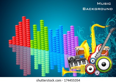 easy to edit vector illustration of abstract music background with instrunment