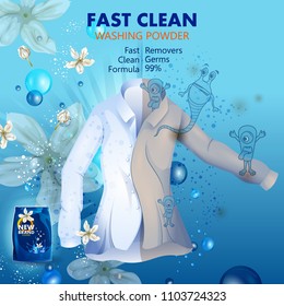 easy to edit vector illustration of advertisement banner of stain and dirt remover powder laundry detergent for clean and fresh cloth