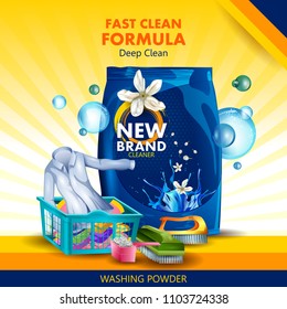 easy to edit vector illustration of advertisement banner of stain and dirt remover powder laundry detergent for clean and fresh cloth