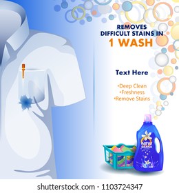 easy to edit vector illustration of advertisement banner of stain and dirt remover liquid laundry detergent for clean and fresh cloth