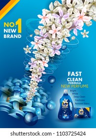 easy to edit vector illustration of advertisement banner of stain and dirt remover liquid laundry detergent for clean and fresh cloth