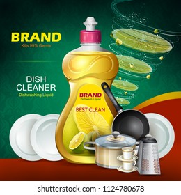 easy to edit vector illustration of Advertisement banner of tough stain remover liquid Dishwasher for clean and fresh utensil