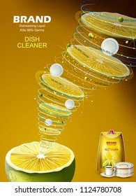easy to edit vector illustration of Advertisement banner of tough stain remover liquid Dishwasher for clean and fresh utensil