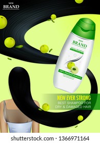 easy to edit vector illustration of Advertisement promotion banner for Amla Shampoo for dry and damaged hair