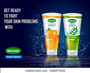 easy to edit vector illustration of Advertisement promotion banner for cool and refreshing foaming face wash