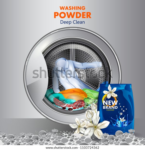 easy to edit vector illustration of advertisement\
banner of stain and dirt remover powder laundry detergent for clean\
and fresh cloth