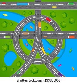 easy to edit vector illustration of aerial view of traffic
