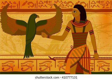 easy to edit vector illustration of antique Egyptian papyrus and hieroglyph background