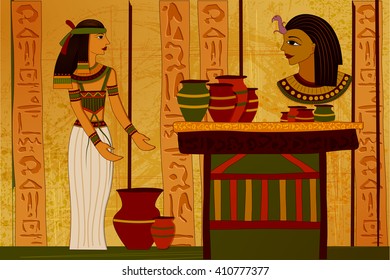 easy to edit vector illustration of antique Egyptian papyrus and hieroglyph background