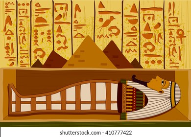 easy to edit vector illustration of antique Egyptian papyrus and hieroglyph background