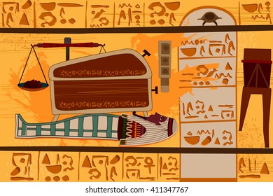 easy to edit vector illustration of antique Egyptian papyrus and hieroglyph background