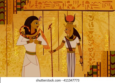 easy to edit vector illustration of antique Egyptian papyrus and hieroglyph background