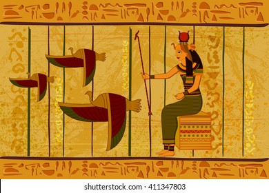 easy to edit vector illustration of antique Egyptian papyrus and hieroglyph background