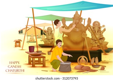 easy to edit vector illustration of artist making statue of Lord Ganesha