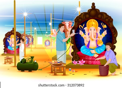 easy to edit vector illustration of artist making statue of Lord Ganesha
