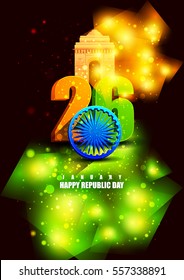 easy to edit vector illustration of Ashoka Chakra on Happy Republic Day of India background