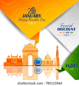 easy to edit vector illustration of Ashoka Chakra on Happy Republic Day of India Sale background