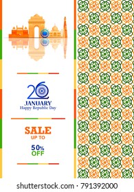 easy to edit vector illustration of Ashoka Chakra on Happy Republic Day of India Sale background