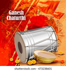 easy to edit vector illustration of background for Ganesh Chaturthi with dhol tasha