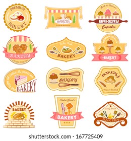 easy to edit vector illustration of bakery label collection