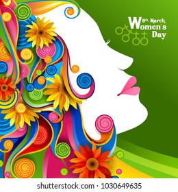 easy to edit vector illustration of beautiful woman with flower  for Happy International Women's Day greetings Background