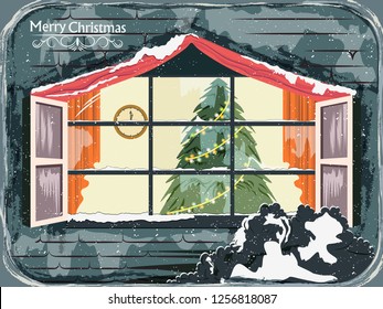 easy to edit vector illustration of beautiful pine tree decoration for Happy New Year and Merry Christmas greeting