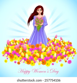 easy to edit vector illustration of beautiful woman with flower