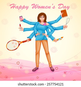 easy to edit vector illustration of beautiful woman for multi tasking concept