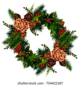 easy to edit vector illustration of beautiful wreath decoration for Happy New Year and Merry Christmas greeting