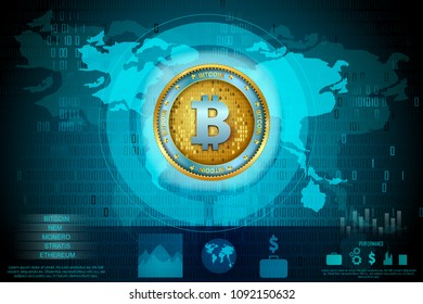 easy to edit vector illustration of Bitcoin on hi-tech cryptocurrency digital currency with encryption techniques financial background