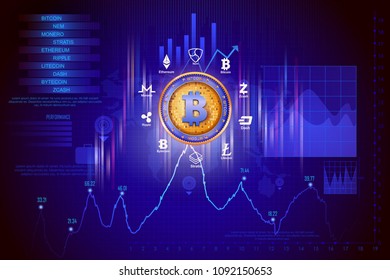 easy to edit vector illustration of Bitcoin on hi-tech cryptocurrency digital currency with encryption techniques financial background