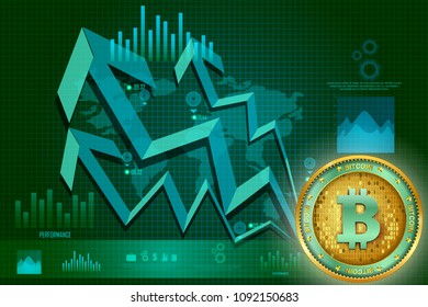 easy to edit vector illustration of Bitcoin on hi-tech cryptocurrency digital currency with encryption techniques financial background