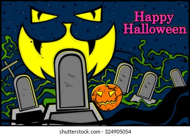 easy to edit vector illustration of black cat in Halloween background