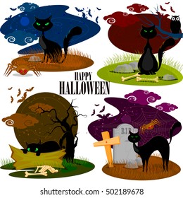 easy to edit vector illustration of black cat in Halloween background