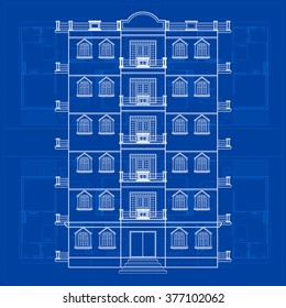 easy to edit vector illustration of blueprint of building