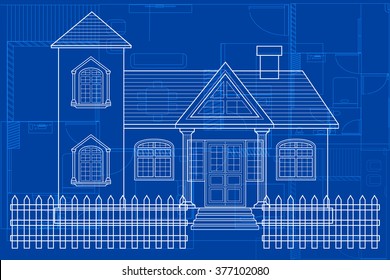 easy to edit vector illustration of blueprint of building