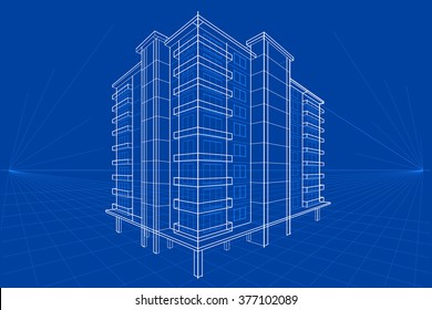 Easy To Edit Vector Illustration Of Blueprint Of Building