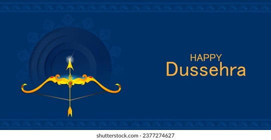 easy to edit vector illustration of bow of Lord Rama in Happy Dussehra background showing festival of India