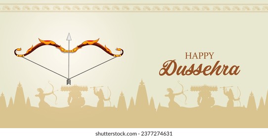 easy to edit vector illustration of bow of Lord Rama in Happy Dussehra background showing festival of India