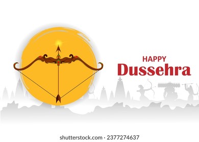 easy to edit vector illustration of bow of Lord Rama in Happy Dussehra background showing festival of India