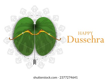 easy to edit vector illustration of bow of Lord Rama in Happy Dussehra background showing festival of India