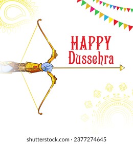 easy to edit vector illustration of bow of Lord Rama in Happy Dussehra background showing festival of India