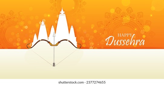 easy to edit vector illustration of bow of Lord Rama in Happy Dussehra background showing festival of India