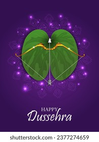 easy to edit vector illustration of bow of Lord Rama in Happy Dussehra background showing festival of India