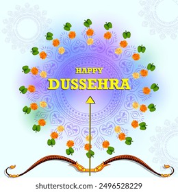 easy to edit vector illustration of bow and arrow of Lord Rama in Happy Dussehra background showing festival of India