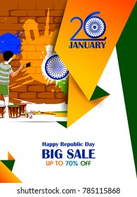 easy to edit vector illustration of Boy painting on Happy Republic Day of India Sale background