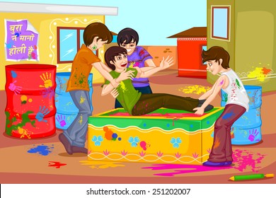 easy to edit vector illustration of boys enjoying Holi